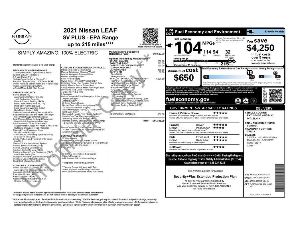 2021 Nissan Leaf SV Plus EV Certified