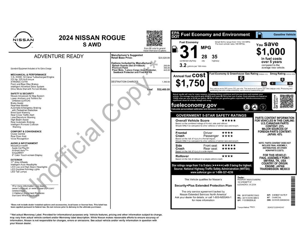 2024 Nissan Rogue S Nissan Certified