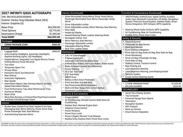 2027 INFINITI QX65 Autograph AWD